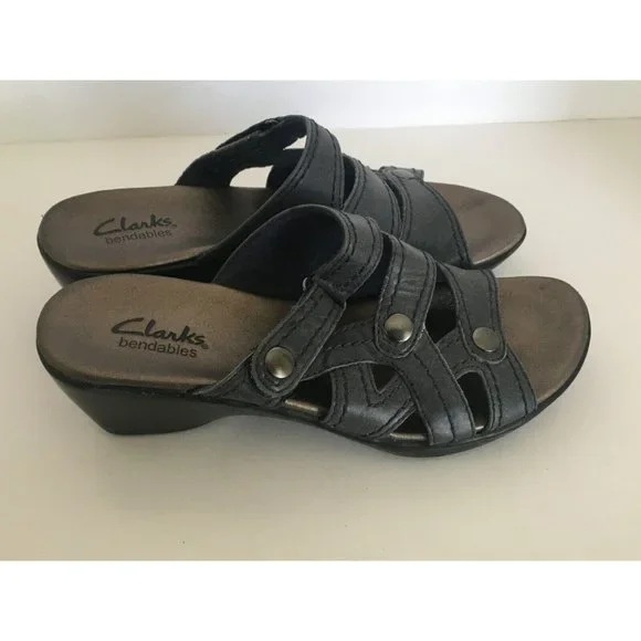 Clarks Bendables Sandals Ella Fusion Blue Shoes Slide On Wedge Heel  Womens 6 M - Picture 3 of 8